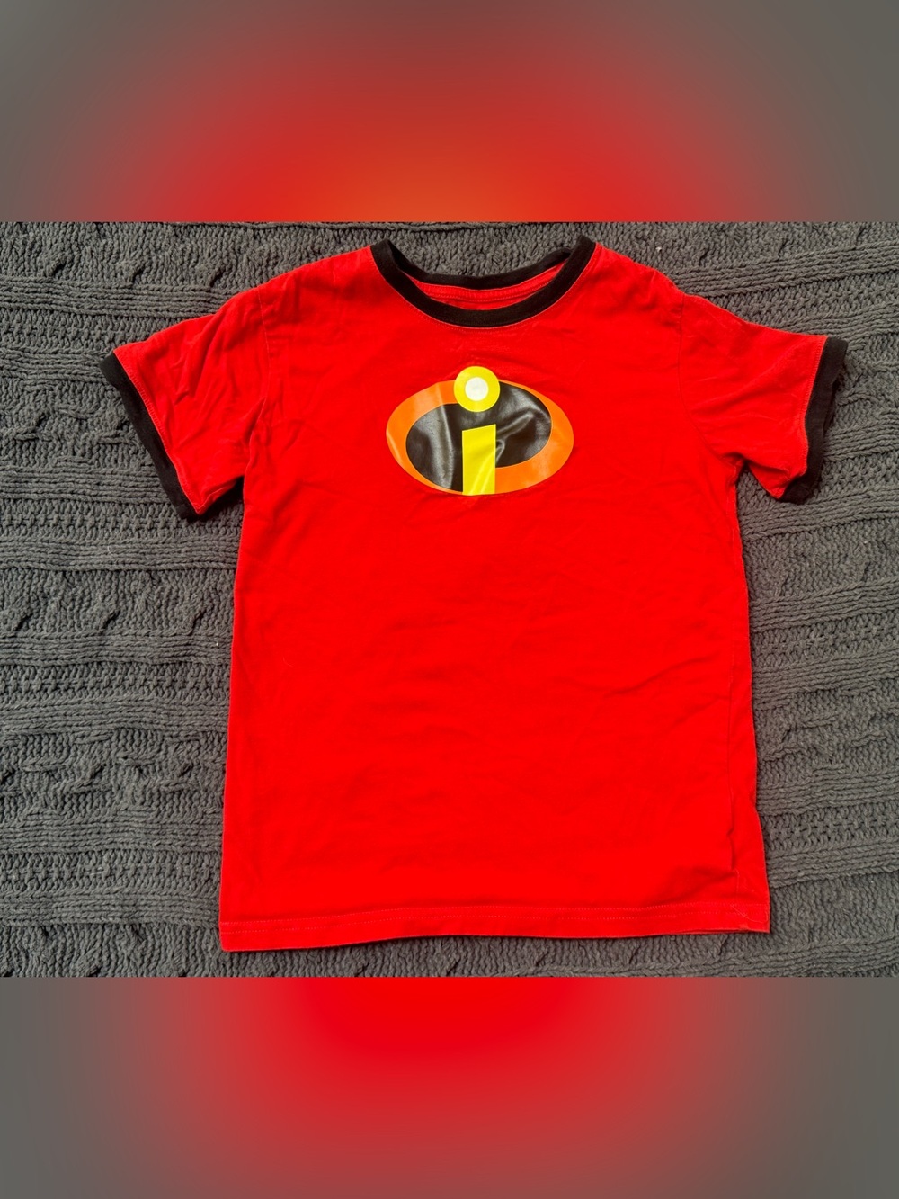 Disney Red Incredibles Logo Short Sleeve Tee with Black Trim, Kids Large (10/12)